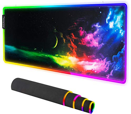 ITech-Phoenix RGB LED Space Gaming Mouse Pad - Grande tappetino per mouse da gioco con superficie impermeabile facile da pulire - Base in gomma antiscivolo - 10 colori e 4 modalità di illuminazione