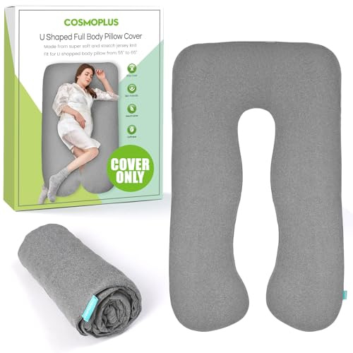 COSMOPLUS Schwangerschafts-Kissenbezug, U-förmiger Ganzkörper-Kissenbezug für Schwangerschaft, elastischer, atmungsaktiver Jersey-Stoff, bietet Schlaf- und Schwangerschaftsunterstützung, Hellgrau