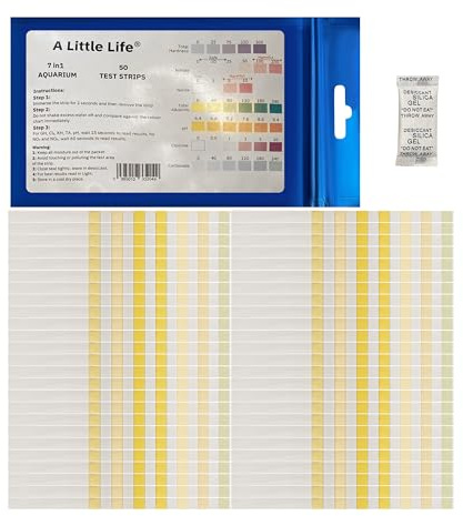 7 in1 Aquarium Test Strips, (50 Strips), Fish Tank Testing Kit for Nitrate, Nitrite, pH, Chlorine, Total Hardness, Total Alkalinity and Carbonate