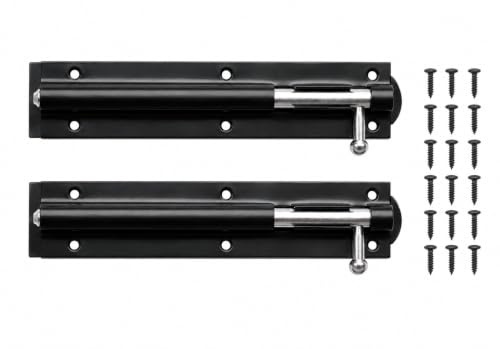 Pack of 2 - Gate Bolt Door Lock Tower Door Bolt Black Door Lock Powder Coated Bolt Lock for Garden Gates and Shed Doors for Extra Safety and Security 6” (150mm)