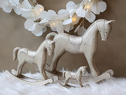 Chic Antique Nostalgisches Schaukelpferd 30 cm, Weihnachtsdekoration, Antique Latte mit Glitzer