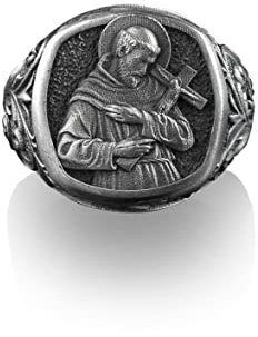 BySilverStone Jewelry – Ring Des Heiligen Franziskus Von Assisi, Quadratischer Siegelring Aus Sterlingsilber Für Herren, Handgefertigte Ringe Für Den Kleinen Finger Für Frauen, Muttertagsgeschenk Für