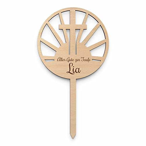 Cake Topper mit individueller Gravur - ideal für die Torte für eine Taufe, Kommunion oder Konfirmation | aus unbehandeltem Naturholz