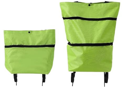 Faltbare Einkaufstasche, wiederverwendbare Einkaufstaschen mit Rollen, größere Kapazität, Einkaufswagen – verschleißfest, langlebige Räder, stabiles Nähen – für Einkaufen, Supermärkte, Reisen (grün)