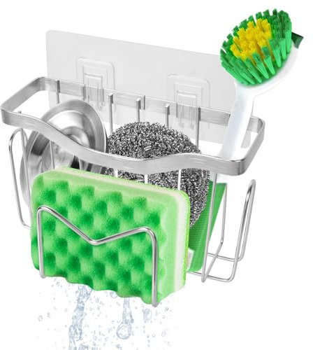 Minicoco Sink Organizer - Stainless Steel Rustproof Sponge Holder & Brush Caddy for Kitchen Sink