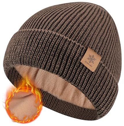 CAOZITOU Mütze Herren Damen Winter, Merino Warme Wintermütze Thermo Beanie Strickmütze Weiche Bequem für Outdoor Fahren Ski (DE/NL/SE/PL, Alphanumerisch, Einheitsgröße, Braun)
