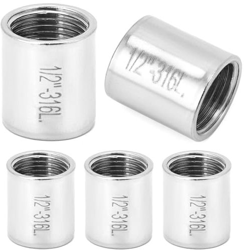 QWORK® 5 Stück 316 Edelstahl Gewindefitting 1/2 Muffe，Korrosionsbeständig,Geeignet für Wasser, Gas, Öl und andere Medien
