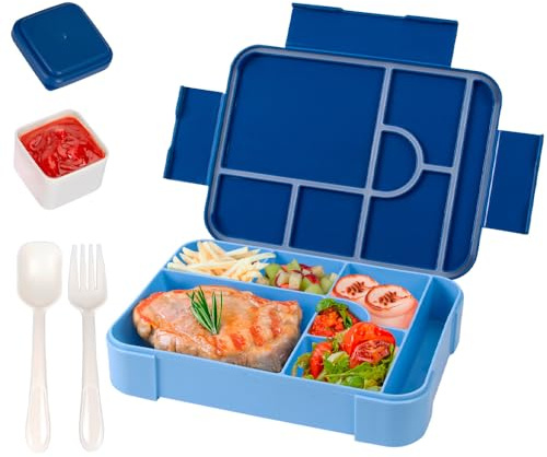 YZDZSW Large Packlunch Box, Lunch Box with Compartments & Sauce Container, Bento Boxes Leakproof Portable for Students Workers (Blue)