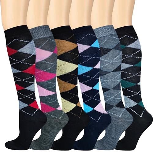 EEWEN 6 Paar Laufsocken Kniestrümpfe für Damen Stützstrümpfe Kompressionsstrümpfe Reisestrümpfe Radsport Karomuster