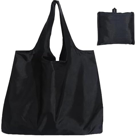 DILUSILK Reusable Shopping Bag Large Grocery Bags Shopping Tote Foldable Extra Large Reusable Eco Tote Handbag Fold Away Shopper Bag for Daily Outdoor Women Men (Black)