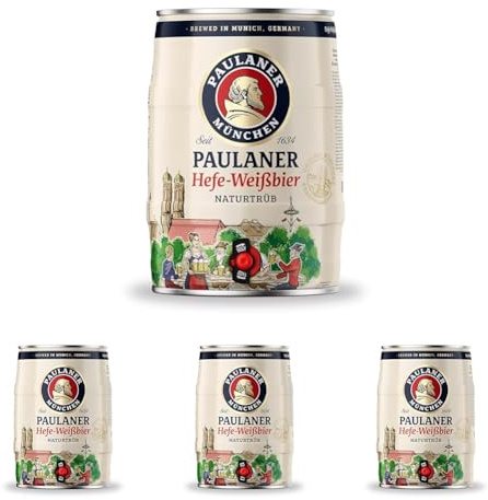Paulaner Hefe-Weißbier Naturtrüb Partyfass•Weizenbier spritzig-mild•DOSE (1x5l) (Packung mit 4)