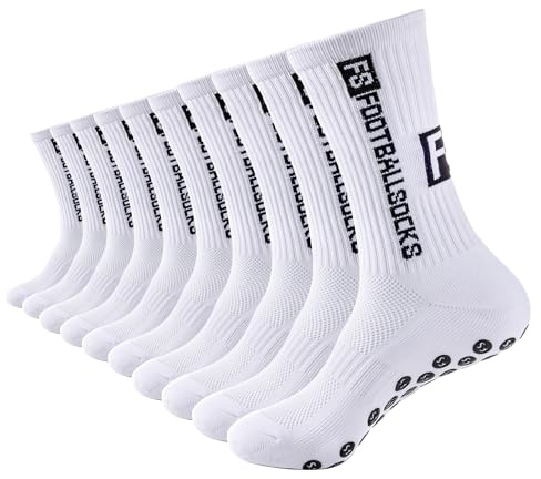 Werfunee 5 Paare Football Socks Fußball Socken Fußballsocken für Herren Damen Kinder Anti Rutsch Grip Socken Fussball (DE/NL/SE/PL, Numerisch, 35, 38, Regular, Regular, Weiß)