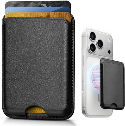 KCEASUA Stronger Magnetic Wallet for iPhone 17/16/15/14/13/12 Series & for MagSafe-compatible Cases, Slim Leather Magnetic Card Holder with RFID Blocking, N52 Magnet Phone Wallet, Fit 3 Cards, Black