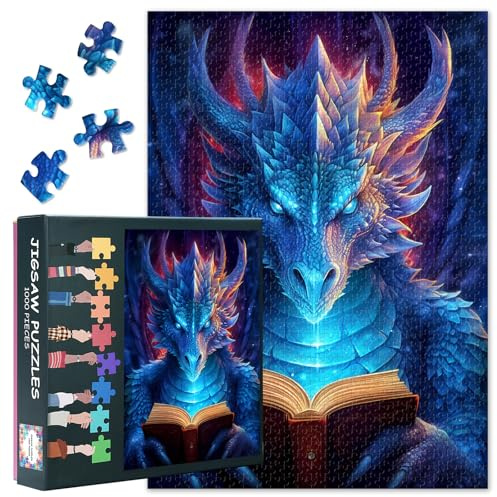 Fantasy Dragon Puzzle für Erwachsene, 1000 Teile, Zauberbuch, herausforderndes Puzzle, 69,5 x 59,7 cm, Familien-Lernspiele und Heimdekoration, Geschenk (Tier-Serie)