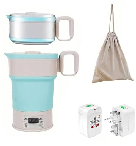 Mini bouilloire pliable 800 ml avec structure en silicone pour une ébullition rapide, idéale pour les dortoirs d'étudiants et le camping, bouteille d'eau de voyage portable (bleu)