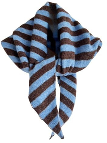 Knitted Striped Triangular Scarf Women Headscarf Wool Knitted Shawl and Wraps Neck Scarves for Women Multi-Functional Warm Ladies Versatile Scarves Headscarf Autumn Winter (Blue and Brown Striped)