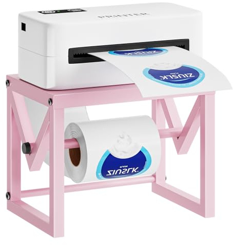 Marbrasse Label Holder for Rolls and Fanfold Labels, Metal Label Printer Holder, Shipping Label Stand Thermal Printer, Accessory for Home, Office, Small Business,Pink