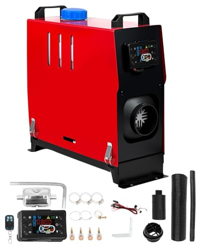 XYJBHB Diesel Standheizung 12V 5KW-8KW Luftheizung, Diesel Air Heater mit LCD-Display & Fernbedienung, Luft-Heizgerät inkl. Schalldämpfer für Wohnmobil, Wohnwagen, LKW, Boot und Bus (8KW Rot)