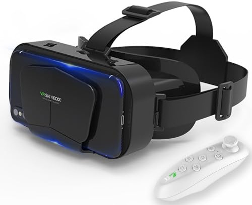 Casque VR pour Smartphone 4,7-7,0 Pouces, Casque Réalité Virtuelle 3D avec Télécommande, Compatible 1Phone et Android, Lentilles HD Anti-Lumière Bleue, Réglage IPD et Distance Focale 01