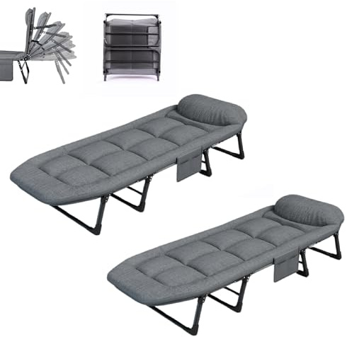 MAGIC SELECT X2 Cama de Camping Acolchada para Acampar Plegable. Colchoneta de Campo. Cama de Viaje con Almohada, Bolsillo. Algodón y Lino. Acerco al Carbono (200x63cm).