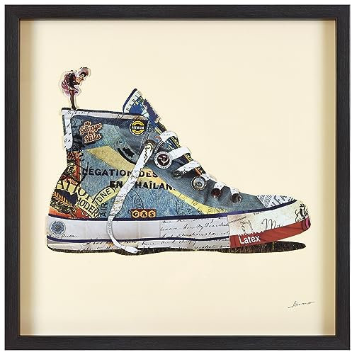 Empire Art Direct High Heels dreidimensionale Art Collage handsigniert von Alex Zeng gerahmt Graphic Art Wand Knöchel-Sneaker blau