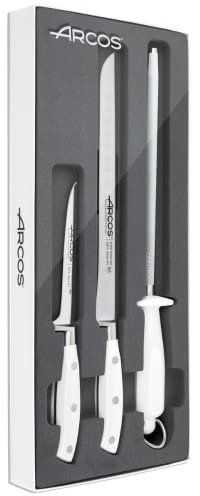 Arcos serie Riviera Blanc - Set de Deshuesador, Jamonero y Chaira, Acero Inoxidable, Blanco, 50x20x5 cm, 3 Unidades
