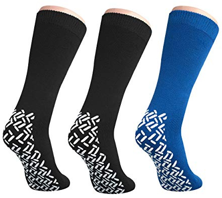 Nobles Non-Skid Bariatric Slipper Socks - XXXL Extra Wide, Diabetic for Men and Women - Hospital Socks for Swollen Feet, Edema, Diabetes - 3 Pairs, 2 Black 1 Royal Blue