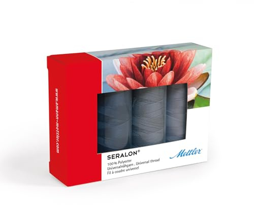 Mettler SERALON Grey 4er Kit Nähgarn Set: Universal Garn zum Nähen oder Sticken, Nähgarn für Nähmaschine, 100% Polyester, SE4-Kit, 200m pro Rolle