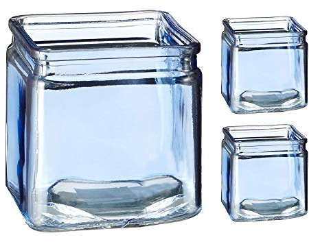 Cepewa 3er Set Eckiges Windlicht 10 cm blau Kerzenhalter Stimmungslicht Schmetterling (1 x Windlicht 10 cm blau)