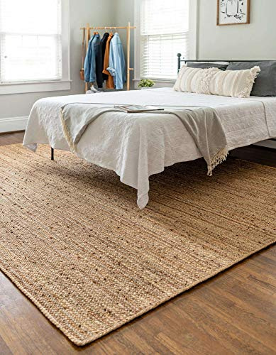 Hand Woven Jute Rug 6x9 Feet Rectangle - Handcrafted Braided Design, Indoor & Outdoor Reversible Natural Fiber Rug - Rustic Farmhouse Carpet for Living Room, Hallway, Bedroom (Natural, 6'x9')