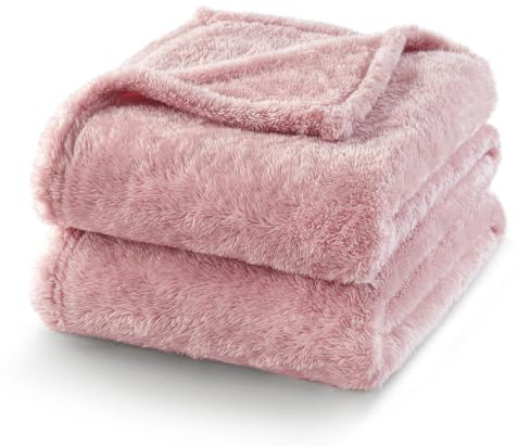 Exclusivo Mezcla Plysch luddig stor fleecefilt (230 x 168 cm, dammig rosa) - mjuk, varm och lätt