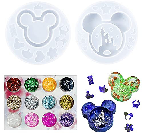 Cayway 3 Stück Resin Mousekopf Silikonformen Epoxidharz Formen Epoxidharz Formen mit Glitzer für Schmuck Dekoration DIY Schlüsselanhänger