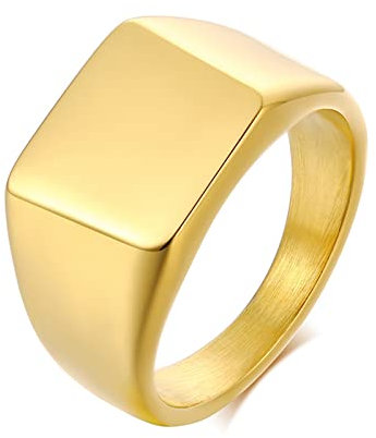Siegelring Damen Gold, Vintage Ring Edelstahl Damen Verlobungsring mit Gravur 57 (18.1)