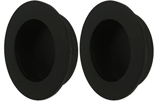 White Hinge Limited 2X Matt Black Round Recessed Pull Handles, Flush Mount Ideal for Sliding Cabinet, Wardrobe, Cupboard Doors
