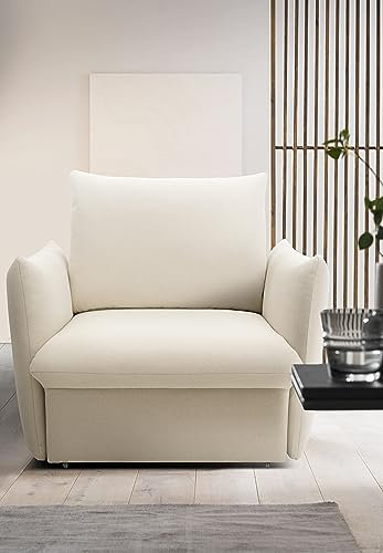 DOMO. collection Sessel Cloud Box, Armsessel mit Schlaffunktion und Boxspringfederung, Schlafsessel, Boxspringsessel, Polstersessel, 120 x 97 x 100 cm (BxTxH), Creme