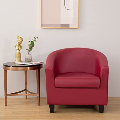 YOPOIY PU Leder Club Chair Schonbezug, 2 Stück Sesselbezug, Stretch Wasserdicht Sesselhusse mit Kissen für Wohnzimmer -rot-Einheitsgröße