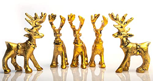 Wonder Care Standing Reindeer figurines for Christmas Decorations, home decorations for living room, Christmas table decor & Decor for shelves (Golden5pcs).