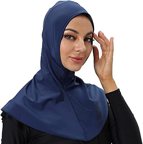 Enfärgad kvinnors badmössa justerbar muslimsk heltäckande sjalmössa heltäckande halsskydd hijab (Blue)