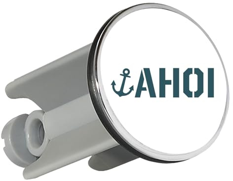Huuraa Waschbeckenstöpsel AHOI Anker Seemannsgruß Geschenk | Universal Stopfen 4cm höhenverstellbar Abflussstopfen Geschenkidee Stöpsel mit Motiv für das Waschbecken