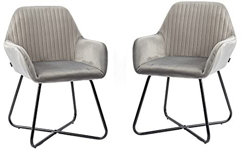 Mingone 2er Set Esszimmerstuhl Retro Samt Küchenstühle Schalenstuhl Stuhl Wohnzimmer Konferenzstuhl Polsterstuhl Sessel mit Armlehne (Grau)