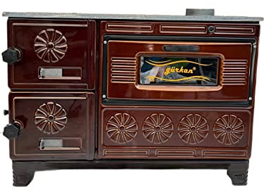 KAUFENET Kaminofen aus 100% Gusseisen, Holzofen, Herd mit Backofen, Schwarz, Energieklasse A