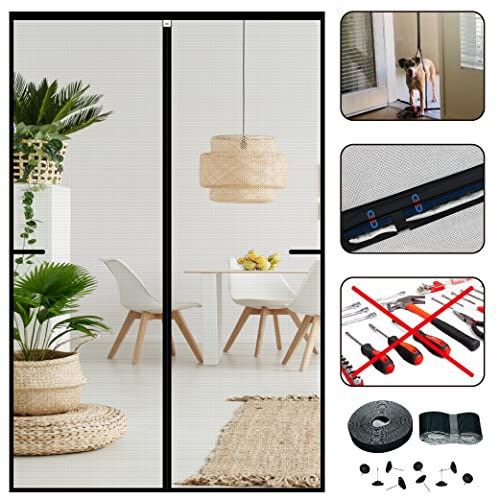 CHIYUNS Screen Door Mesh Magnetic Closure 36 x 80 inch, Self Closing Fiberglass Mosquito Net with Magnet for Doors, Heavy Duty Bug Fly Screens Curtain for Doorway, Keep Bugs Out, Pet Friendly