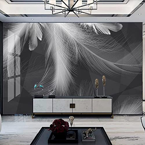 Custom Photo Wallpaper Murals - Beautiful Black And White Grey Feathers - Self-Adhesive Wallpaper Panorama 3D Wall Mural Wallpaper 3D Effect Wall Poster For Living Room Bedroom Children'S Room 200 x