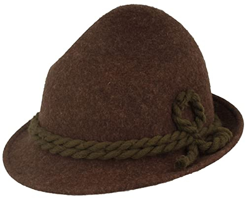 Breiter Kinder Trachtenhut Spitzkopf Wiesn-Hut für Kleinkinder aus 100% Wolle – 2-Fach Seidenkordel – für Mädchen & Junge Braun 52