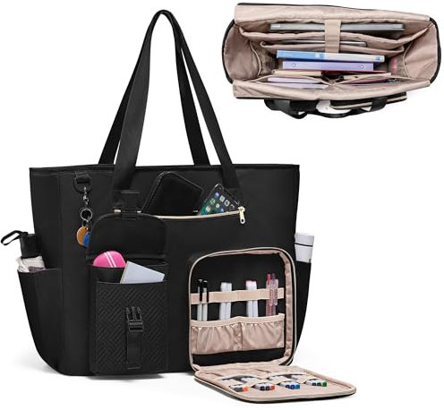 Fasrom Lehrertasche Damen Groß mit 15,6 Zoll Laptopfach, Große Arbeitstasche für Lehrer zur Lehrerbedarf und Zubehör, Schwarz