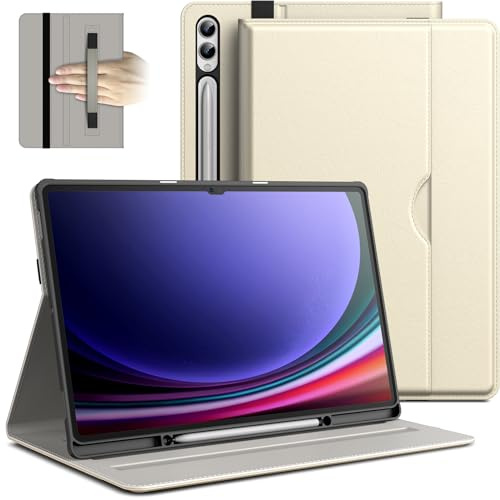 JETech Custodia Business per Galaxy Tab S10 Ultra/S9 Ultra 14,6, Beige | Cover Design in Pelle PU, S Pen Holder, Tasca, Visione Multi-Angolo