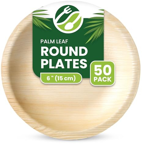 ECO Leaf 50 Disposable Palm Leaf Plates - 6''(15cm) Deep Round, Compostable & Biodegradable | Eco-Friendly, Strong Plates for Hot Food | Microwave & Oven Safe | Small Dessert & Side Plates