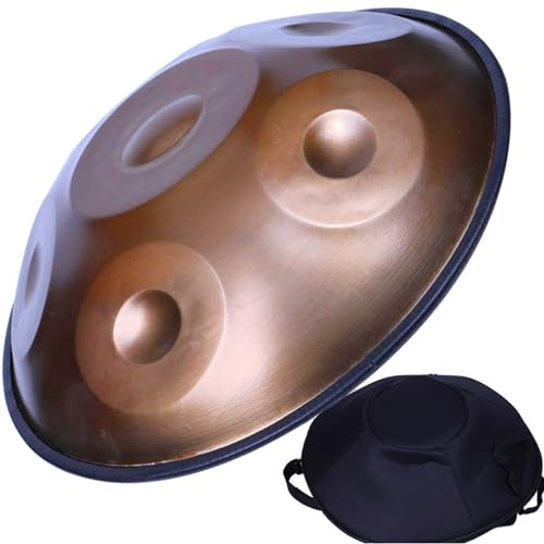 ILOOXI 22 Zoll Handpan Drum Instrument, 432Hz 440Hz Schlaginstrument Handtrommel 9/10/12 Noten D-Moll Hand Pan Mit Drum Bag, Trommelstöcken, Trommelstativ Und Reinigungstuch(Brown-440hz,12 Notes)