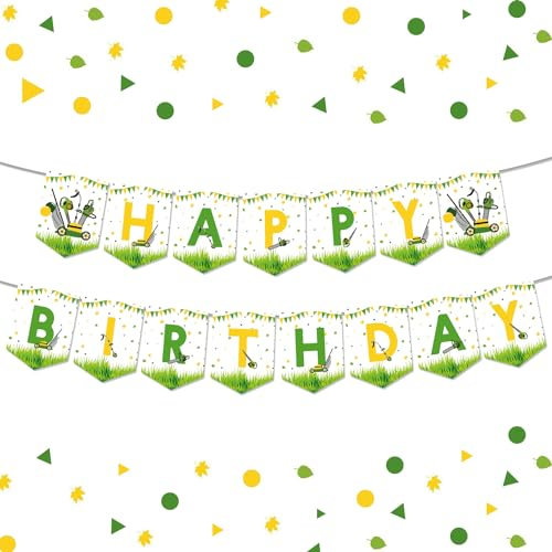 Lawnmower Birthday Party Decoration - Mower Happy Birthday Banner Green Tractor for Boys Farm Temed Tractor Time Party Supplies
