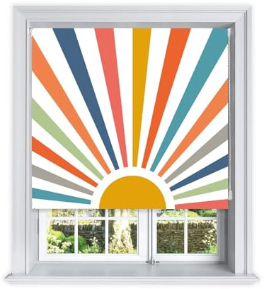 Lister Cartwright Blackout Roller Blinds Windows Child Safety Fitting Included Beautiful Design, Painted Sun 150 x 160 cm
